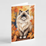 Colorpoint Longhair Cat in Fall Leaves Greeting Cards Pack of 8