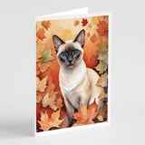 Colorpoint Shorthair Cat in Fall Leaves Greeting Cards Pack of 8