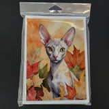 Cornish Rex Cat in Fall Leaves Greeting Cards Pack of 8