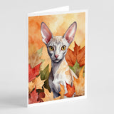 Cornish Rex Cat in Fall Leaves Greeting Cards Pack of 8