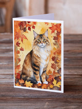 Cymric Cat in Fall Leaves Greeting Cards Pack of 8