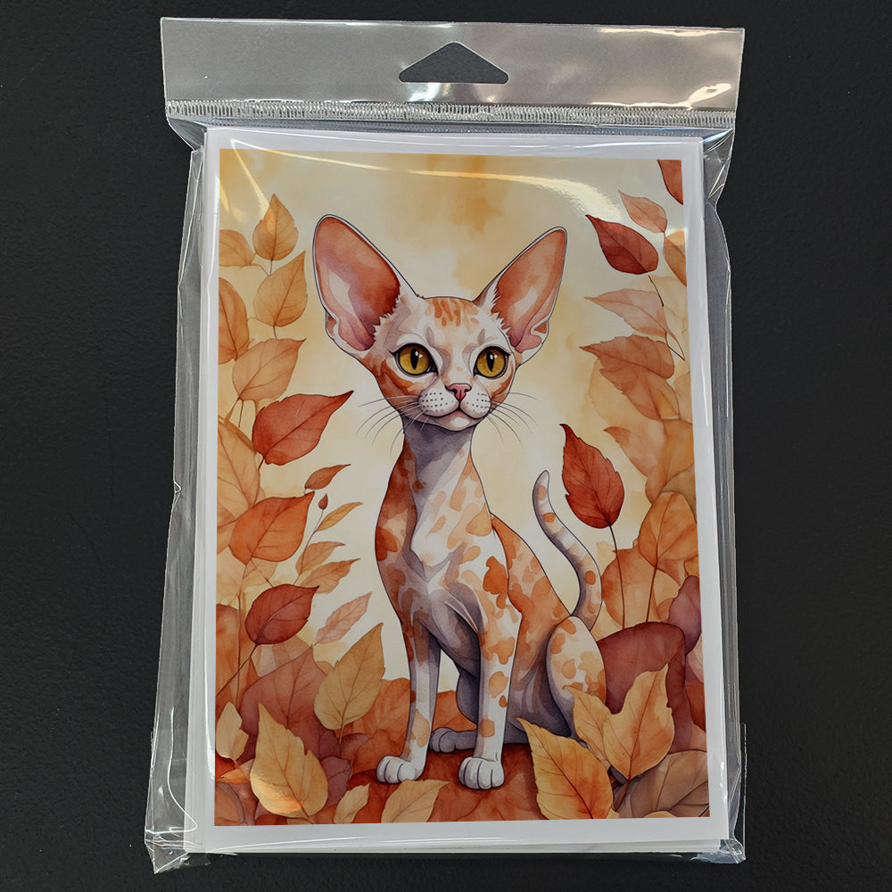 Devon Rex Cat in Fall Leaves Greeting Cards Pack of 8