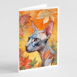 Donskoy Don Sphynx Cat in Fall Leaves Greeting Cards Pack of 8