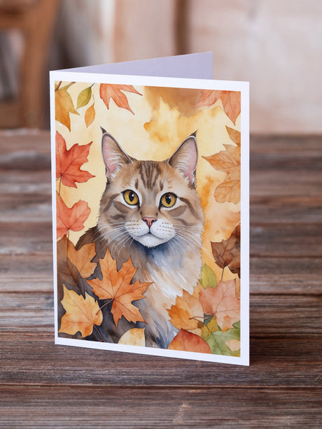 Dwelf Cat in Fall Leaves Greeting Cards Pack of 8