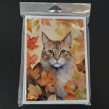 Dwelf Cat in Fall Leaves Greeting Cards Pack of 8