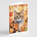 Dwelf Cat in Fall Leaves Greeting Cards Pack of 8