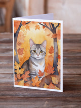 European Shorthair Cat in Fall Leaves Greeting Cards Pack of 8