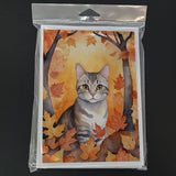 European Shorthair Cat in Fall Leaves Greeting Cards Pack of 8