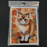 Exotic Shorthair Cat in Fall Leaves Greeting Cards Pack of 8