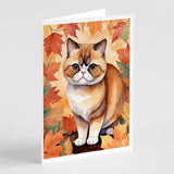 Exotic Shorthair Cat in Fall Leaves Greeting Cards Pack of 8