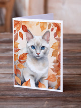 Foreign White Cat in Fall Leaves Greeting Cards Pack of 8