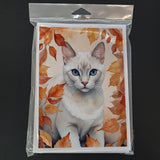 Foreign White Cat in Fall Leaves Greeting Cards Pack of 8