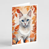 Foreign White Cat in Fall Leaves Greeting Cards Pack of 8