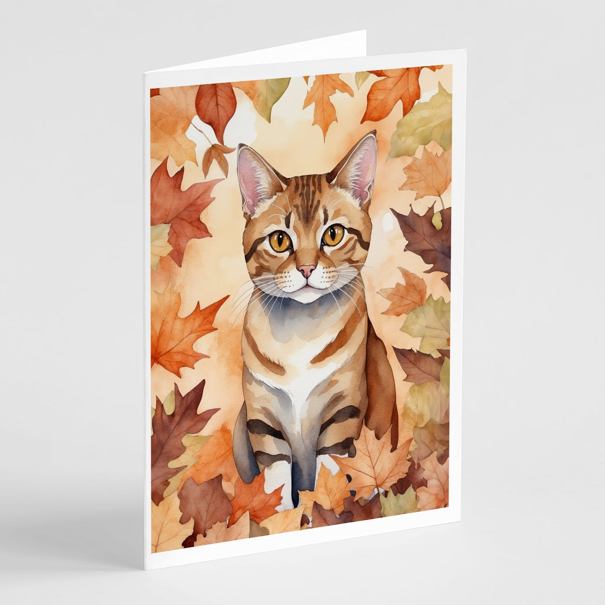 German Rex Cat in Fall Leaves Greeting Cards Pack of 8