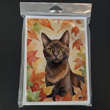 Havana Brown Cat in Fall Leaves Greeting Cards Pack of 8