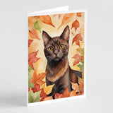 Havana Brown Cat in Fall Leaves Greeting Cards Pack of 8