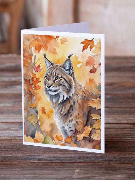 Highlander Lynx Cat in Fall Leaves Greeting Cards Pack of 8