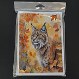 Highlander Lynx Cat in Fall Leaves Greeting Cards Pack of 8