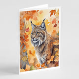 Highlander Lynx Cat in Fall Leaves Greeting Cards Pack of 8