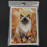 Himalayan Cat in Fall Leaves Greeting Cards Pack of 8