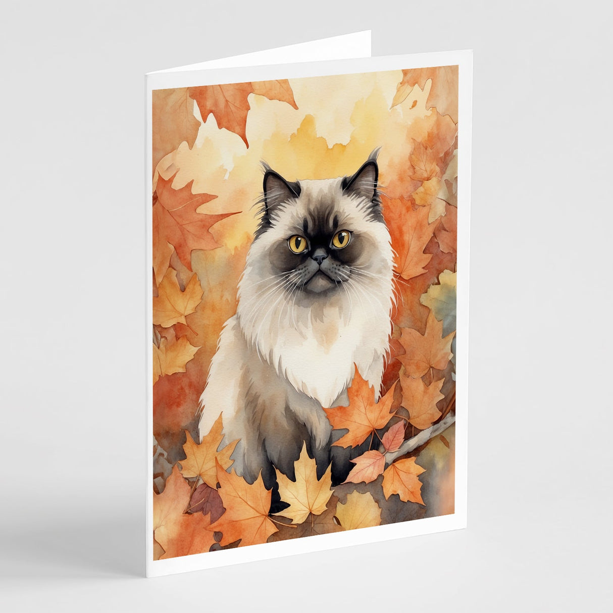 Himalayan Cat in Fall Leaves Greeting Cards Pack of 8