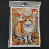 Japanese Bobtail Cat in Fall Leaves Greeting Cards Pack of 8