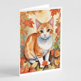 Japanese Bobtail Cat in Fall Leaves Greeting Cards Pack of 8