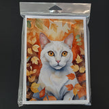 Khao Manee Cat in Fall Leaves Greeting Cards Pack of 8