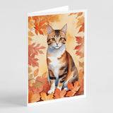 Korean Bobtail Cat in Fall Leaves Greeting Cards Pack of 8