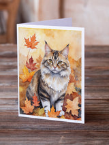 Kurilian Bobtail Cat in Fall Leaves Greeting Cards Pack of 8