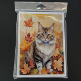 Kurilian Bobtail Cat in Fall Leaves Greeting Cards Pack of 8