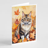 Kurilian Bobtail Cat in Fall Leaves Greeting Cards Pack of 8