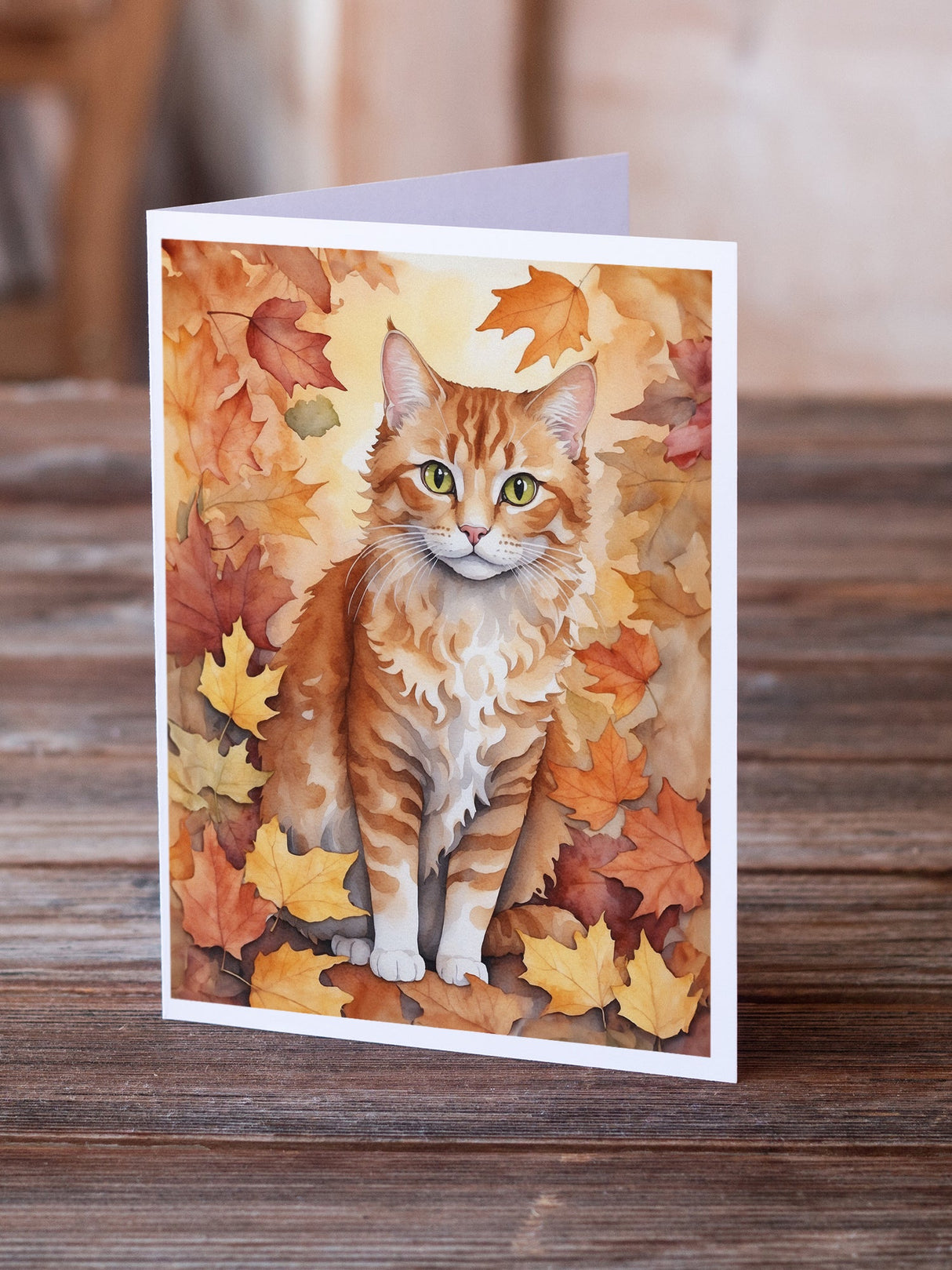 La Perm Cat in Fall Leaves Greeting Cards Pack of 8