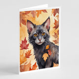 Lykoi Cat in Fall Leaves Greeting Cards Pack of 8