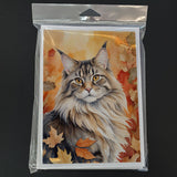 MaineCoon Cat in Fall Leaves Greeting Cards Pack of 8