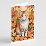 Manx Cat in Fall Leaves Greeting Cards Pack of 8