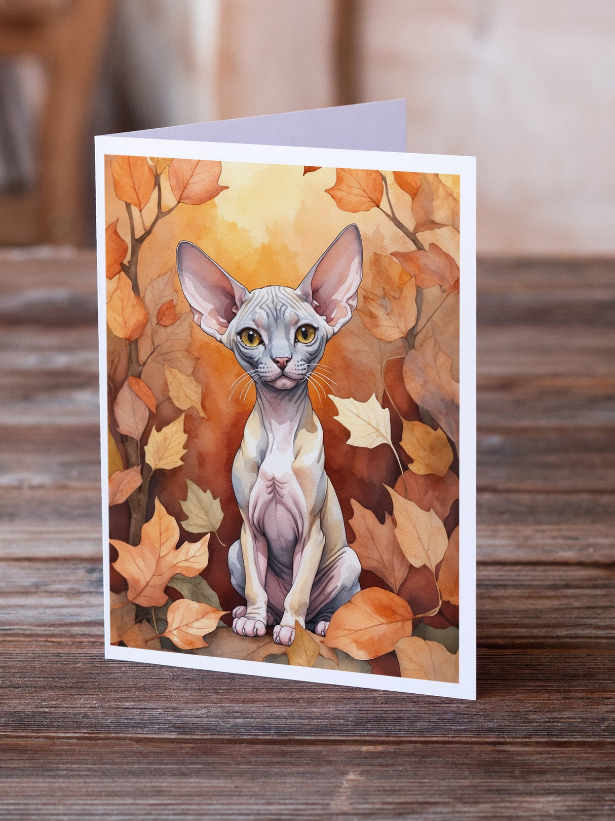 Minskin Cat in Fall Leaves Greeting Cards Pack of 8