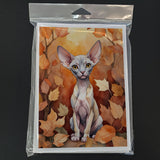 Minskin Cat in Fall Leaves Greeting Cards Pack of 8