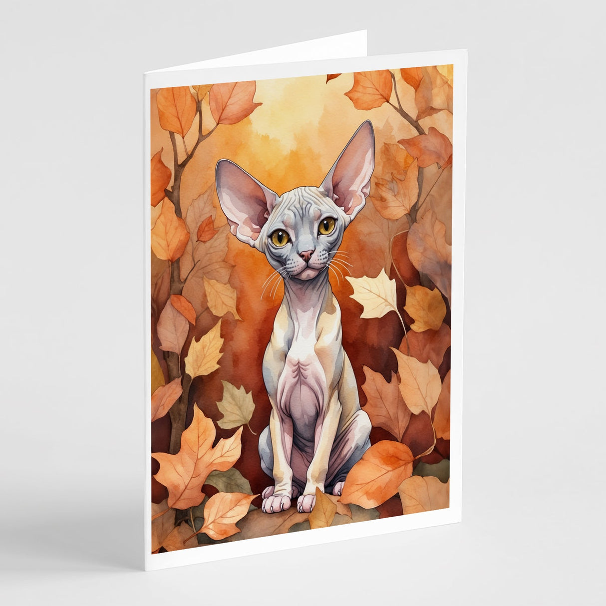 Minskin Cat in Fall Leaves Greeting Cards Pack of 8