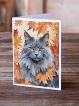 Nebelung Cat in Fall Leaves Greeting Cards Pack of 8