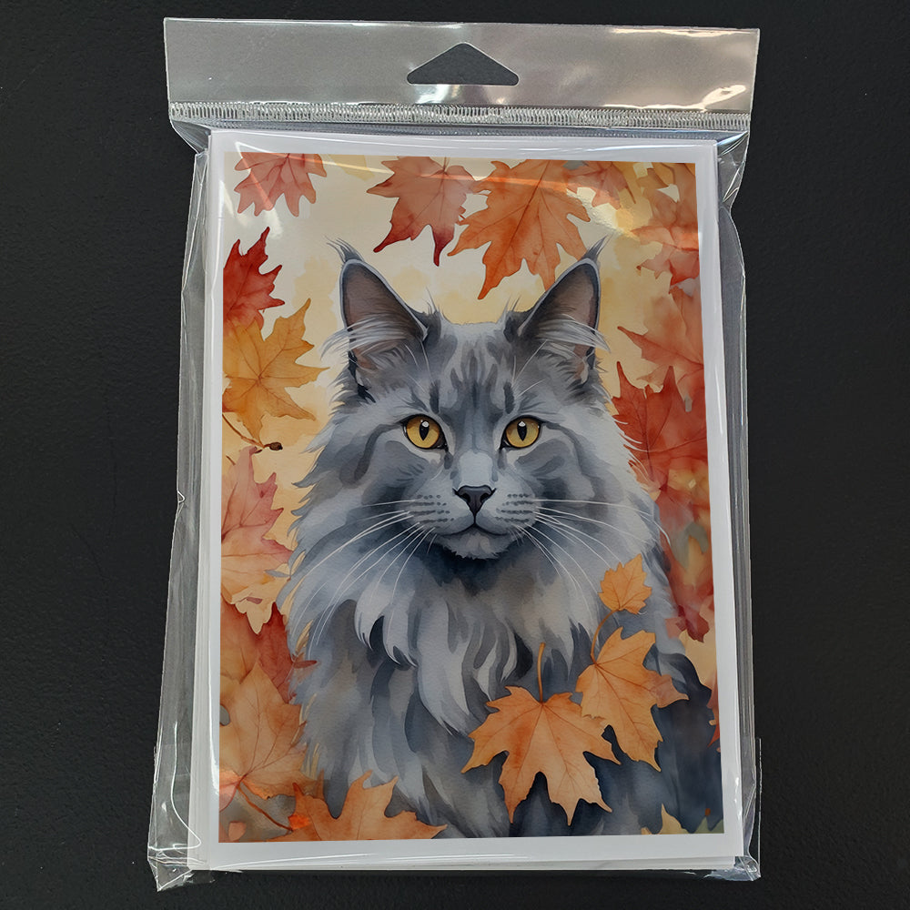 Nebelung Cat in Fall Leaves Greeting Cards Pack of 8