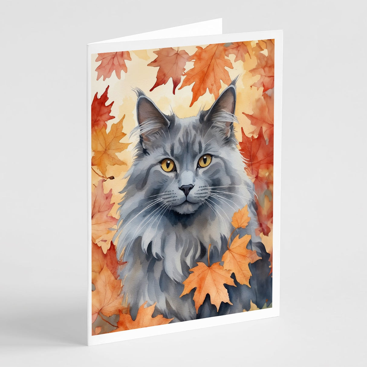 Nebelung Cat in Fall Leaves Greeting Cards Pack of 8