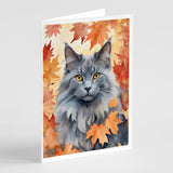 Nebelung Cat in Fall Leaves Greeting Cards Pack of 8