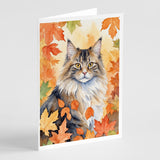 Norwegian Forest Cat in Fall Leaves Greeting Cards Pack of 8