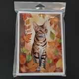 Ocicat Cat in Fall Leaves Greeting Cards Pack of 8