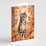 Ocicat Cat in Fall Leaves Greeting Cards Pack of 8