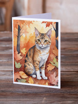 Oregon Rex Cat in Fall Leaves Greeting Cards Pack of 8