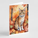 Oregon Rex Cat in Fall Leaves Greeting Cards Pack of 8