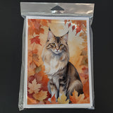 Oriental Longhair Cat in Fall Leaves Greeting Cards Pack of 8