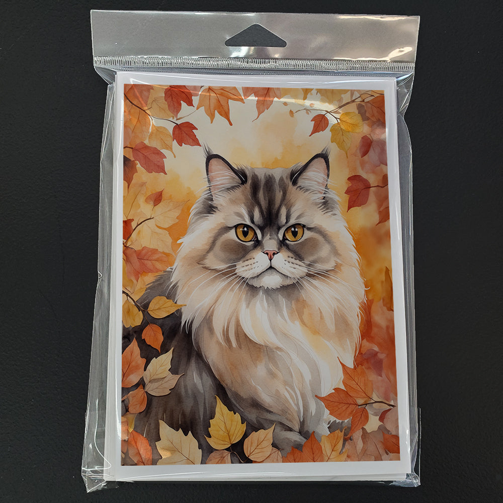 Persian Cat in Fall Leaves Greeting Cards Pack of 8